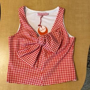 New With Tags Eva Franco Gingham Knit Bow Top Sz. Medium